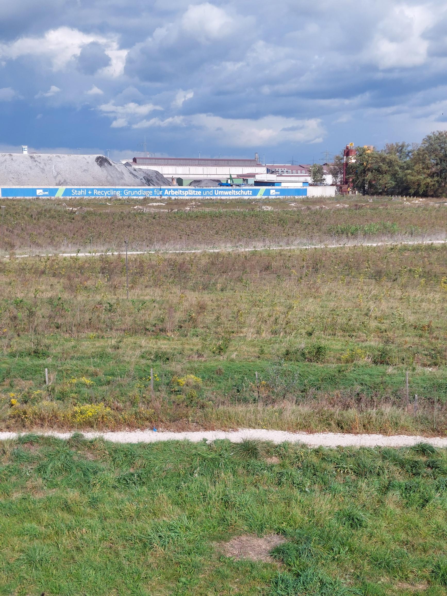 Ein paar Felder mit Baumsetzlingen,
       dazwischen staubige Feldwege und
       dahinter eine große Halde mit Schlacke sowie einige Industriegebäude